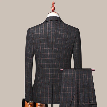 3-Piece Black Men’s Suit - Plaid Business Style - Plaid Suit - Guocali