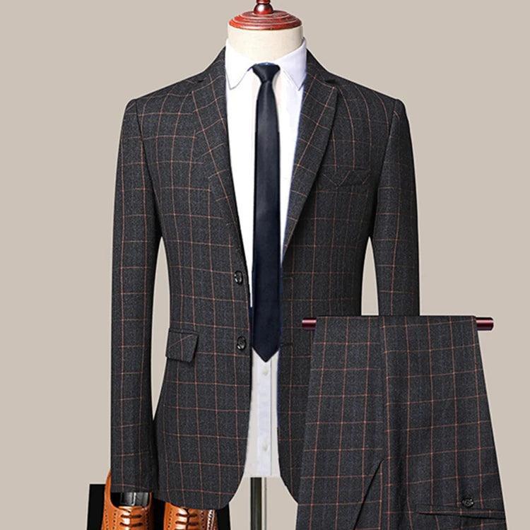 3-Piece Black Men’s Suit - Plaid Business Style - Plaid Suit - Guocali