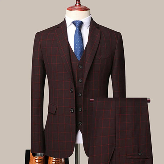 3-Piece Men Suits - Plaid - Business Style - 3-Piece Suit - Guocali