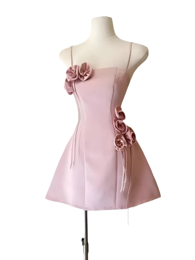 3D Flower Waist Camisole Party Dress - Short Dress - Guocali