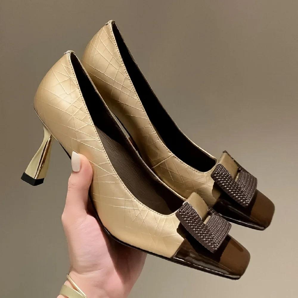 Big Buckle Stiletto Leather Women Pumps