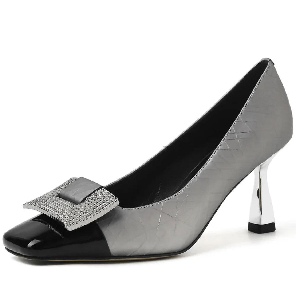 Big Buckle Stiletto Leather Women Pumps