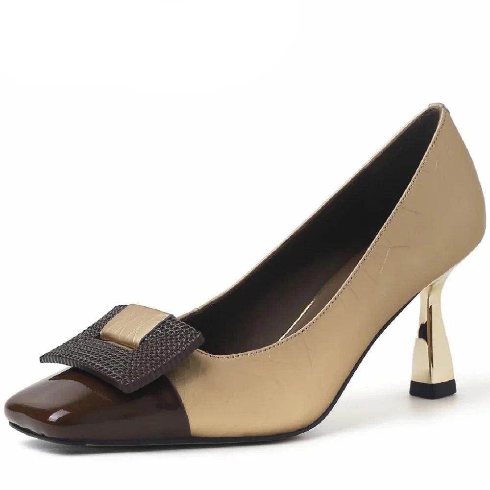 Big Buckle Stiletto Leather Women Pumps