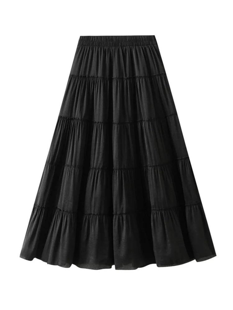 Elastic High-Waisted A-Line Skirt