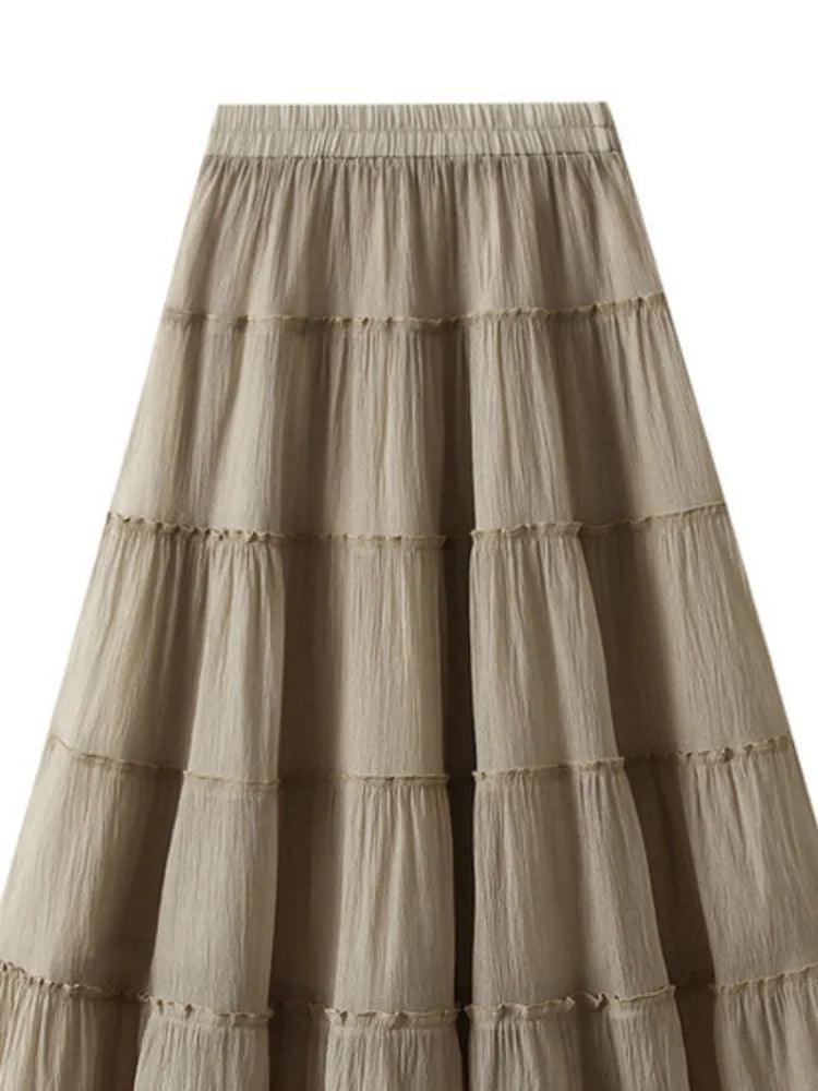 Elastic High-Waisted A-Line Skirt