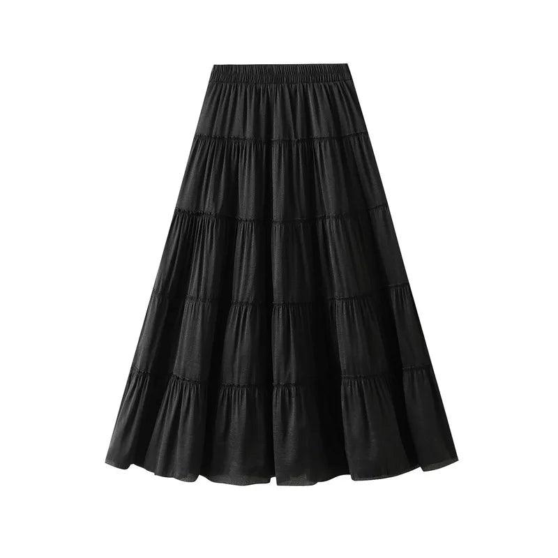 Elastic High-Waisted A-Line Skirt