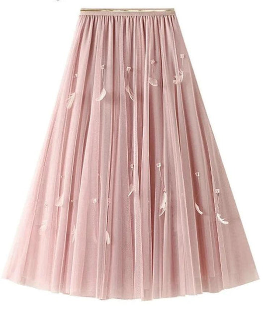 Elegant Feather Splicing A-Line Skirt