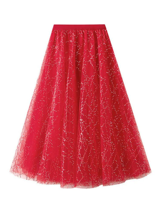 Elegant Sequin Pleated A-Line Skirt