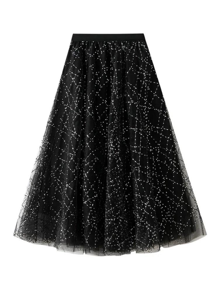 Elegant Sequin Pleated A-Line Skirt