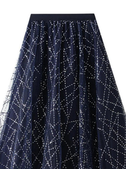 Elegant Sequin Pleated A-Line Skirt