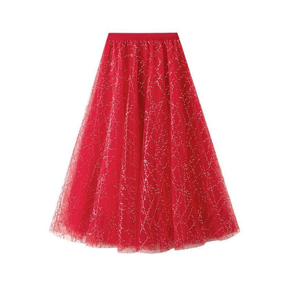 Elegant Sequin Pleated A-Line Skirt