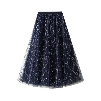 Elegant Sequin Pleated A-Line Skirt