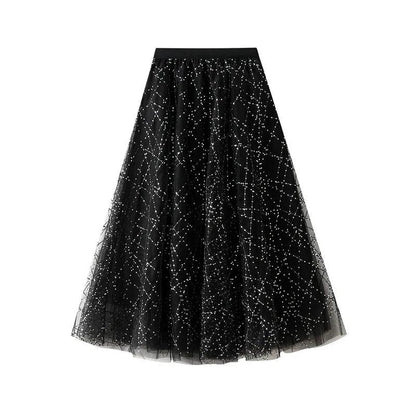 Elegant Sequin Pleated A-Line Skirt