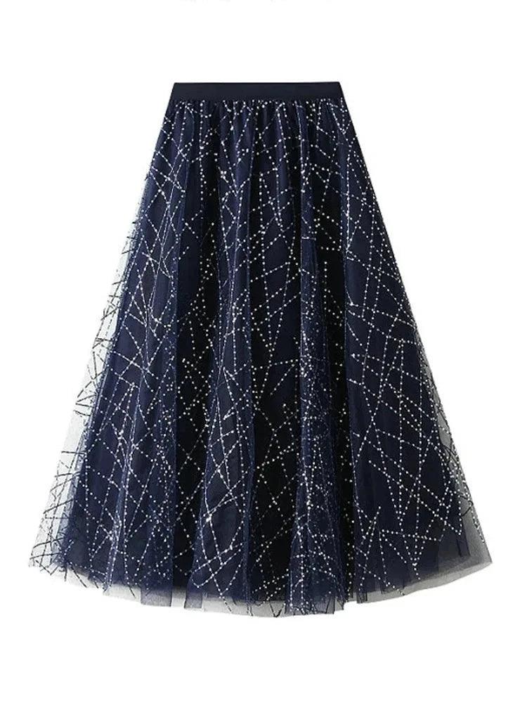 Elegant Sequin Pleated A-Line Skirt