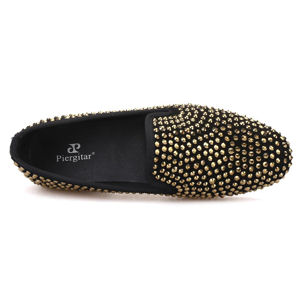 Gold Crystal Suede Loafer Shoes for Women