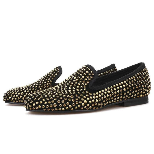 Gold Crystal Suede Loafer Shoes for Women
