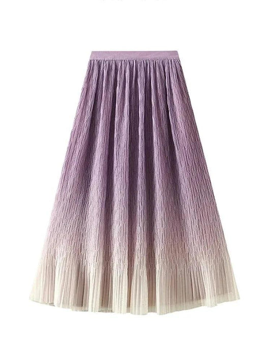 Gradient Mesh Pleated Skirt Multi-color Elegant Women Skirt