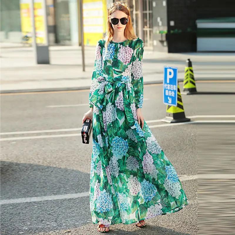 High Quality Long-Sleeved Printed Maxi Dress