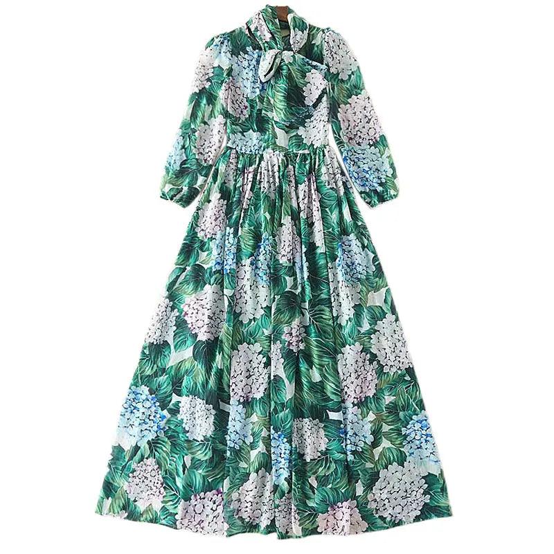 High Quality Long-Sleeved Printed Maxi Dress