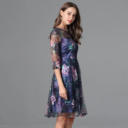 Floral Three-Quarter Sleeved Lace Dress