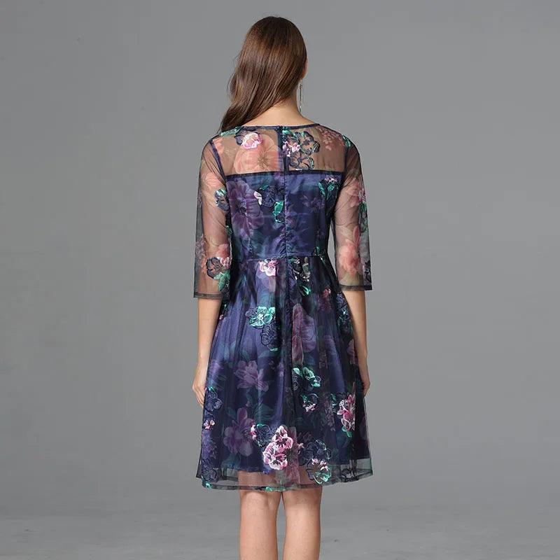 Floral Three-Quarter Sleeved Lace Dress