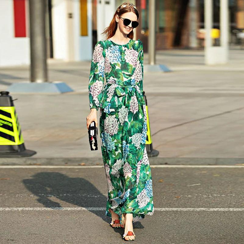 High Quality Long-Sleeved Printed Maxi Dress