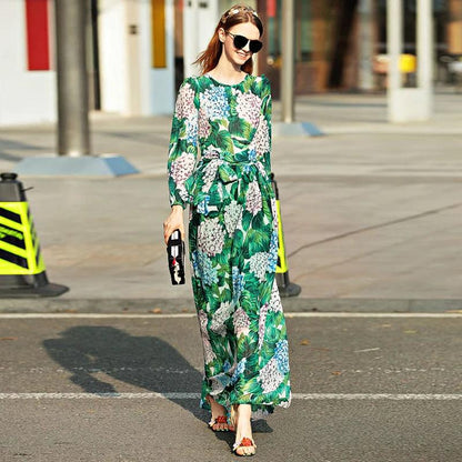 High Quality Long-Sleeved Printed Maxi Dress