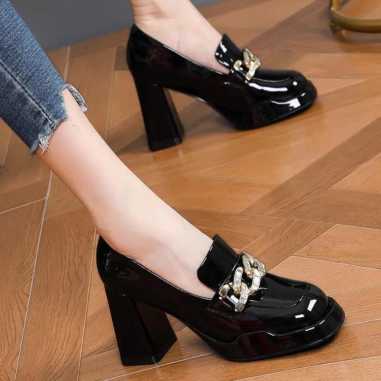 Patent Leather Chunky Women Platform Pumps