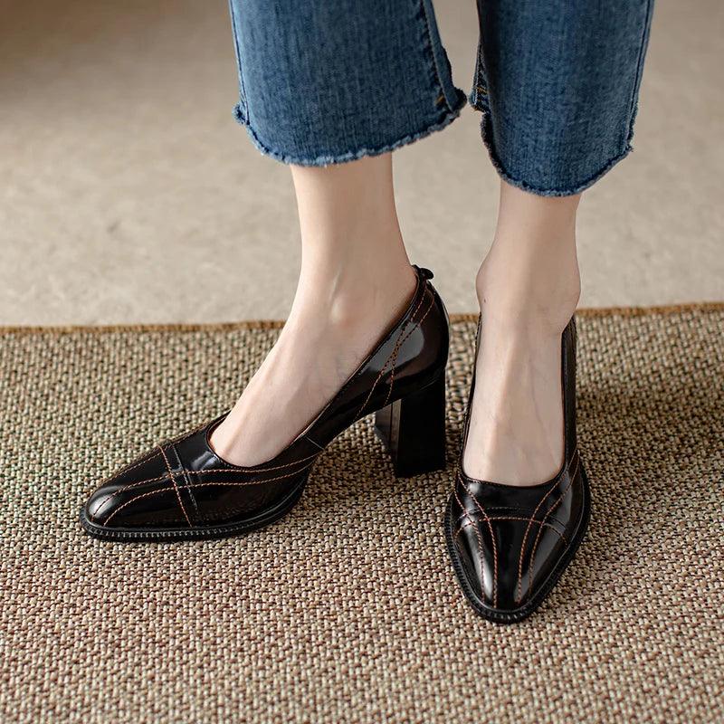 Patent Leather Round Toe Women Pumps