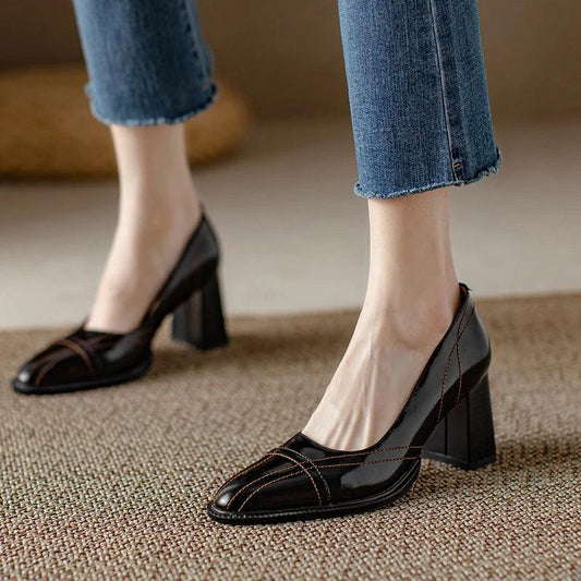 Patent Leather Round Toe Women Pumps
