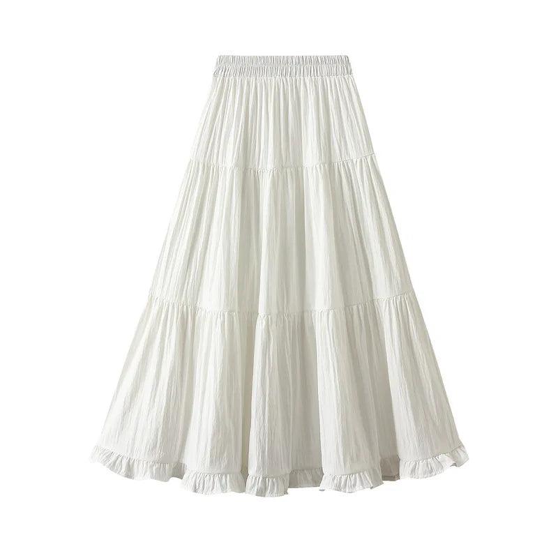 Pleated Patchwork A-Line Long Skirt