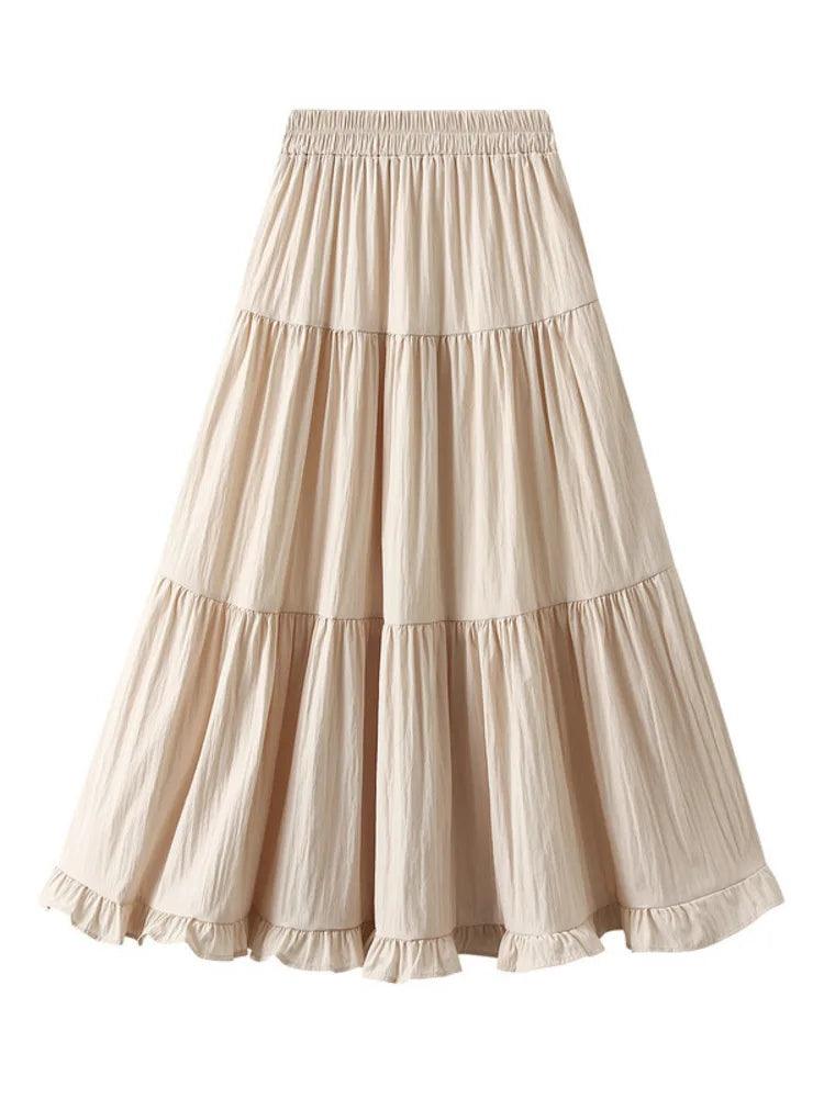 Pleated Patchwork A-Line Long Skirt