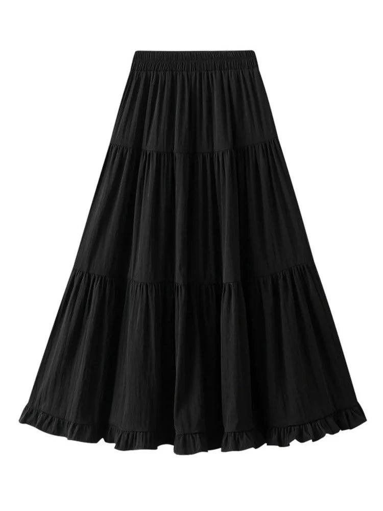 Pleated Patchwork A-Line Long Skirt