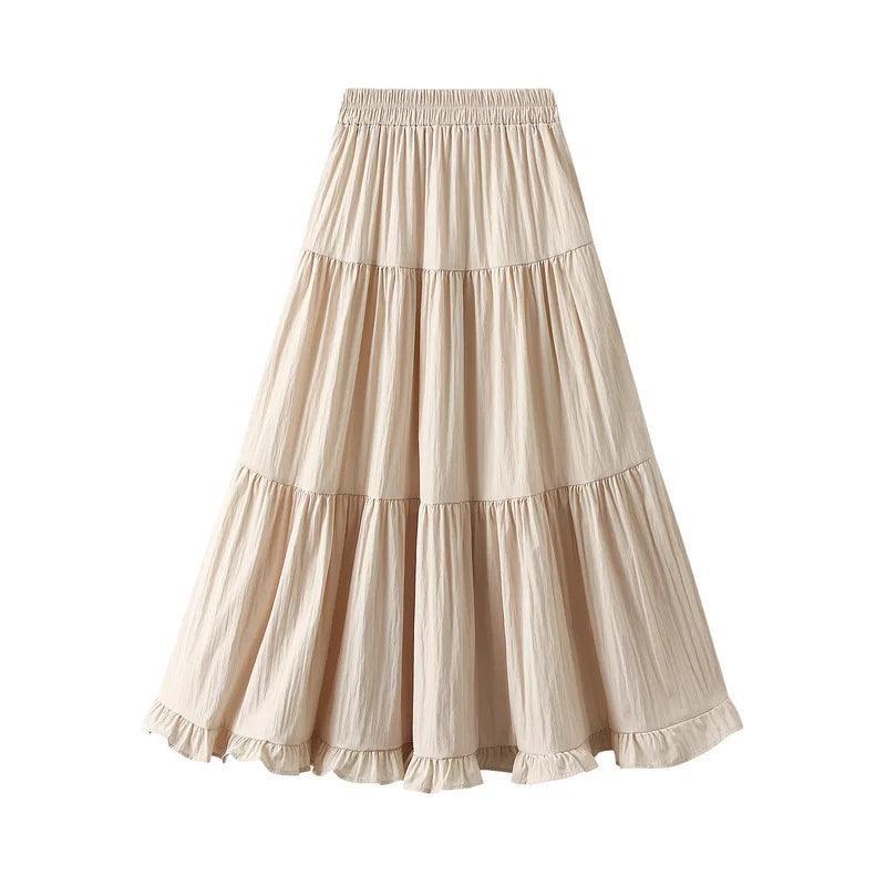 Pleated Patchwork A-Line Long Skirt