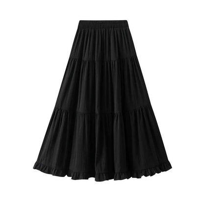 Pleated Patchwork A-Line Long Skirt