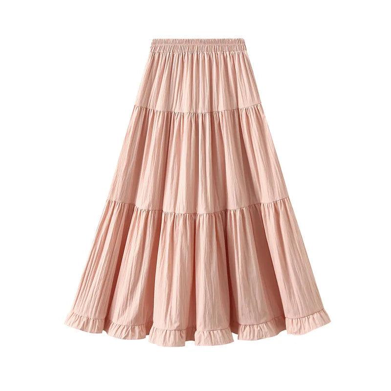 Pleated Patchwork A-Line Long Skirt