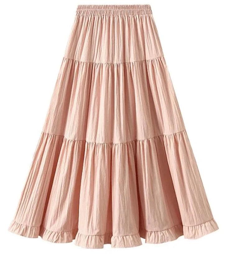 Pleated Patchwork A-Line Long Skirt