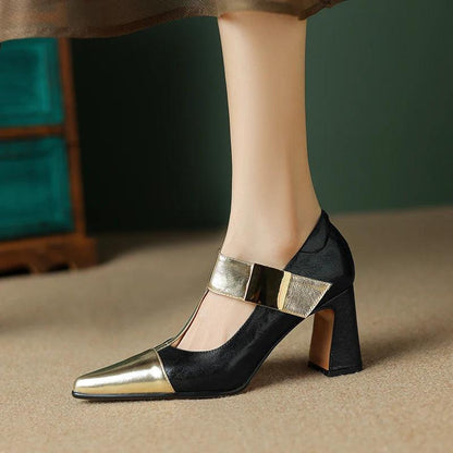 Pointed Toe T-Strap Women Pumps