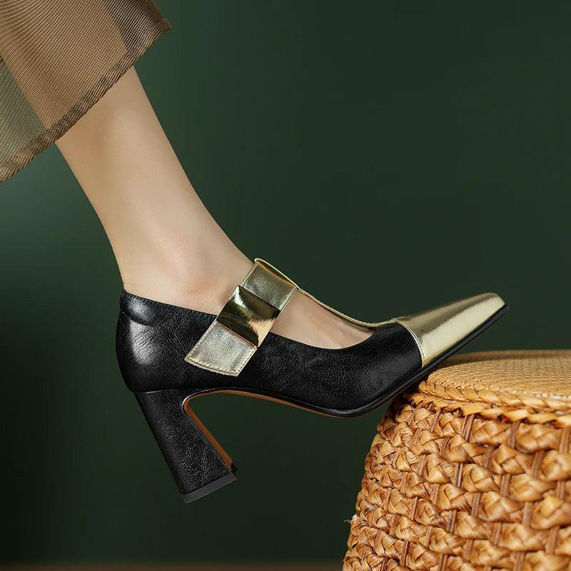 Pointed Toe T-Strap Women Pumps