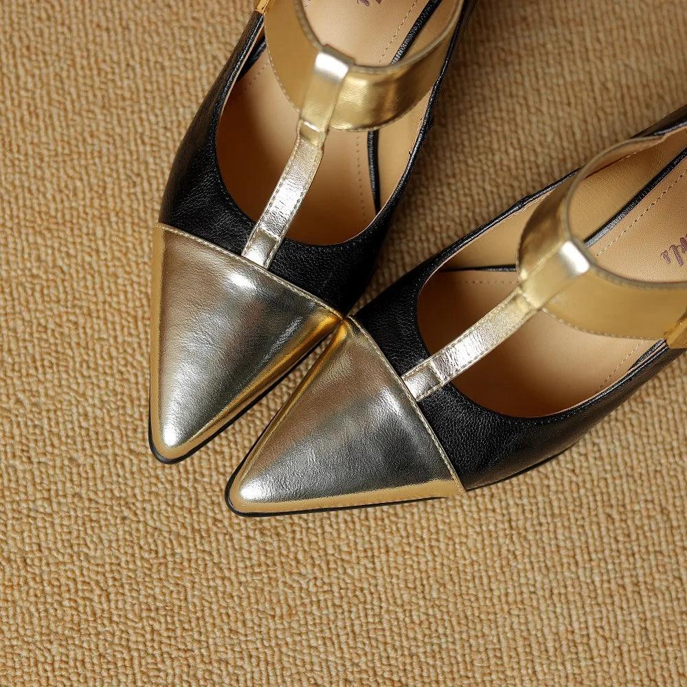 Pointed Toe T-Strap Women Pumps