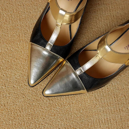 Pointed Toe T-Strap Women Pumps