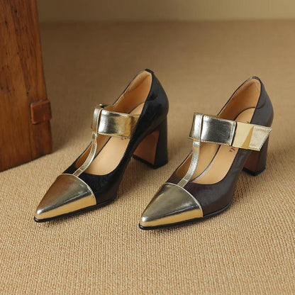 Pointed Toe T-Strap Women Pumps