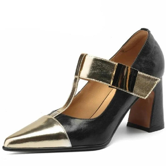 Pointed Toe T-Strap Women Pumps