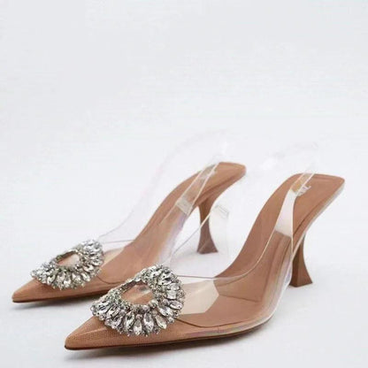 Rhinestone PVC Heeled Sandals Women