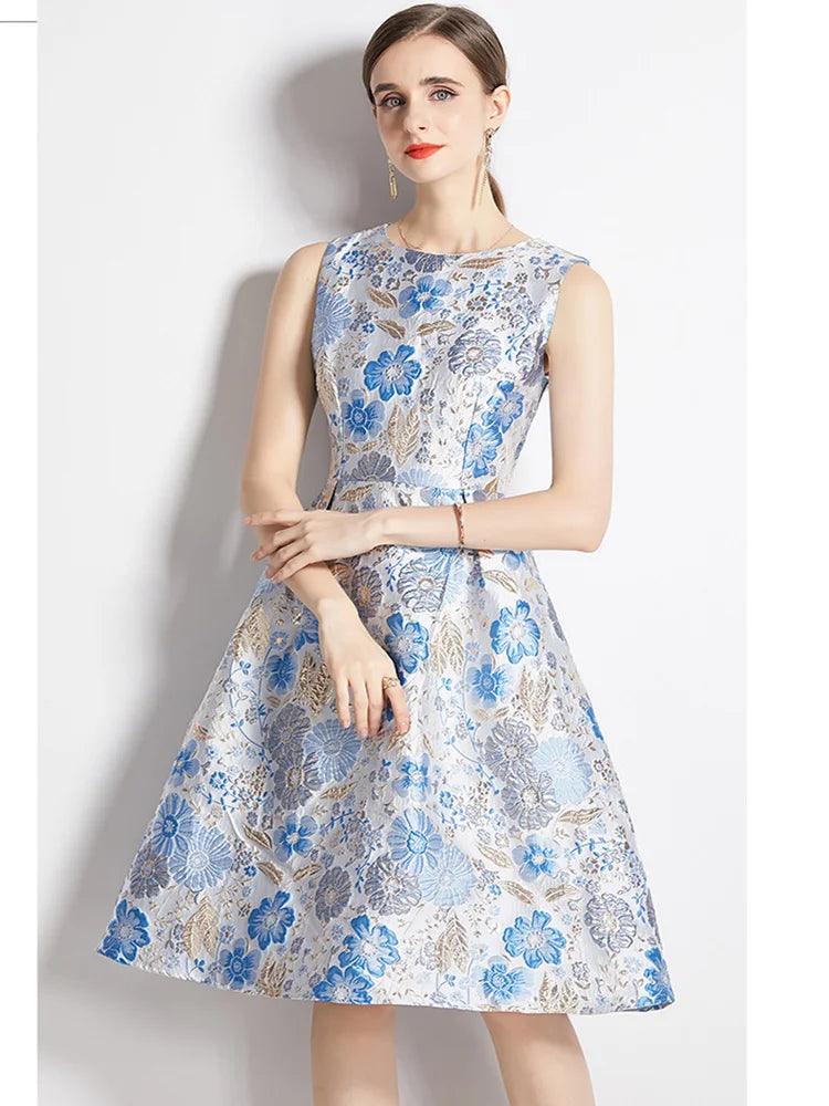 Elegant Floral Sleeveless Party Dress