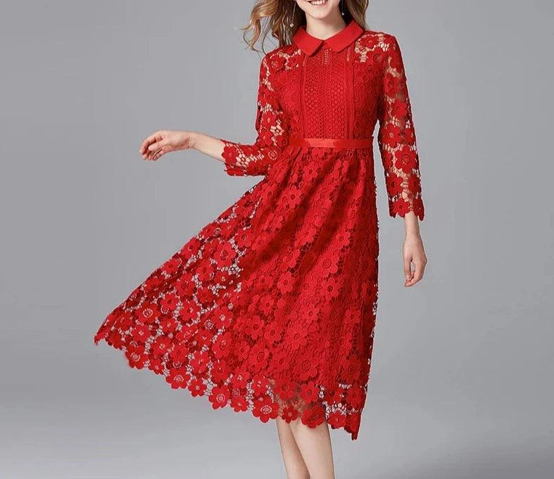 Floral Lace Collar Work Dress