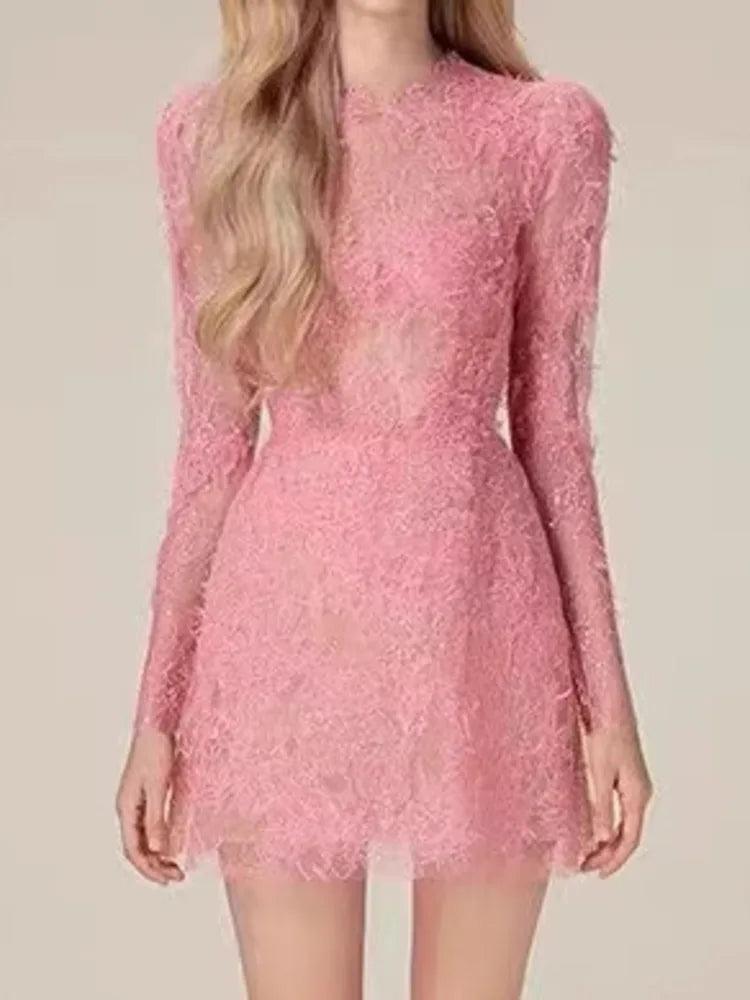 Lace Long Sleeve 3D Petal Dress