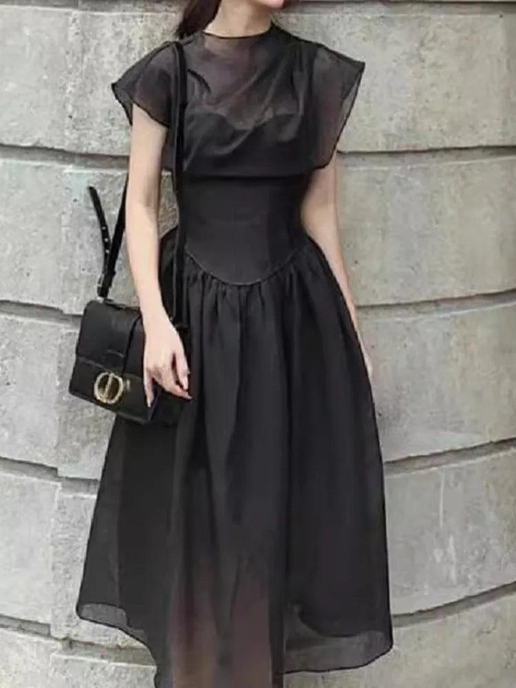 Elegant Black Midi Dress Sleeveless