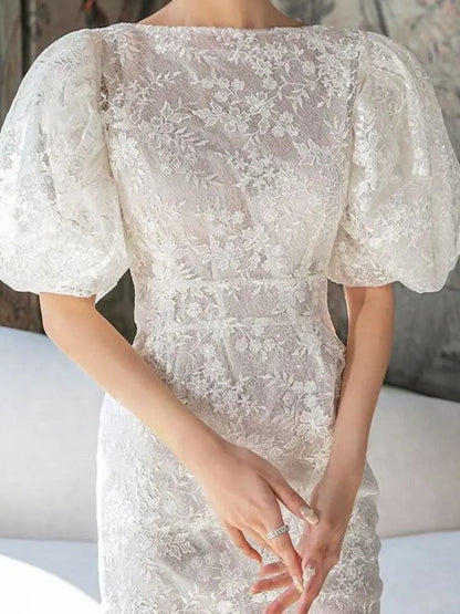 Fashion Bubble Sleeves Lace Sequin Dress