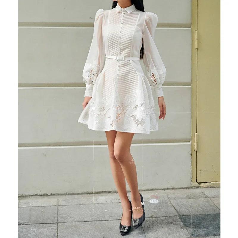 Elegant White Lace A-Line Dress